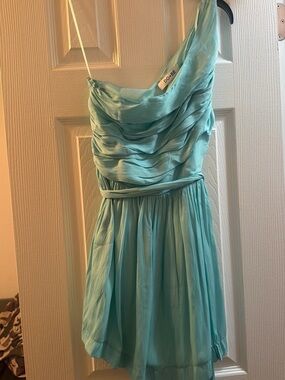 DO+BE Aqua One-Shoulder Ruched Chiffon Dress
